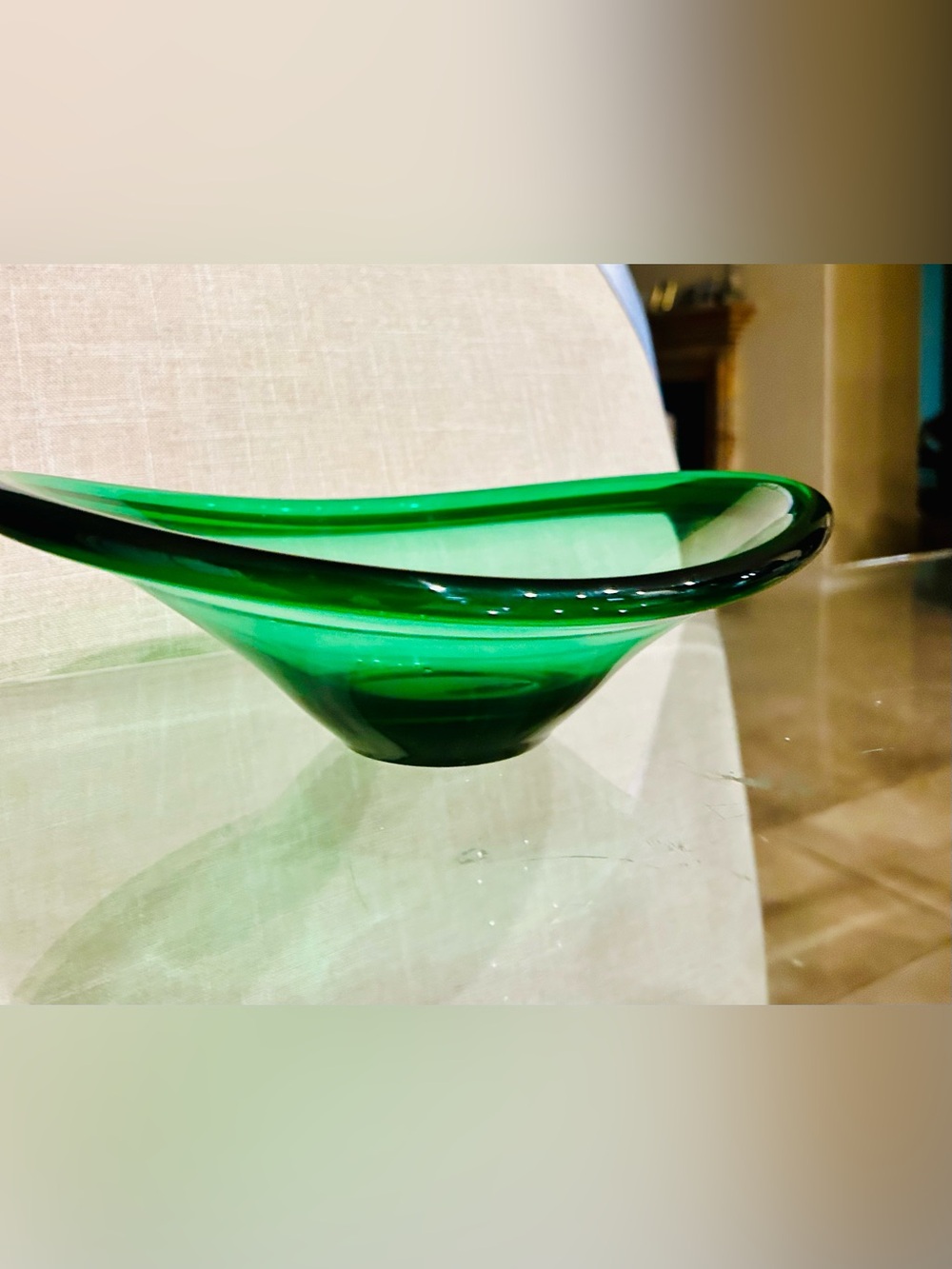 Vintage mid-century emerald green glass free-form bowl